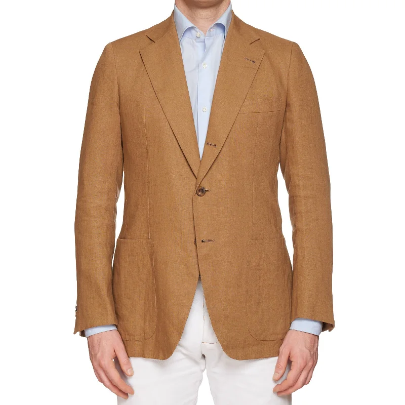 RUBINACCI LH Handmade Bespoke Tan Cotton-Linen Jacket Sport Coat EU 50 US 40 Elegant Men's Formal 