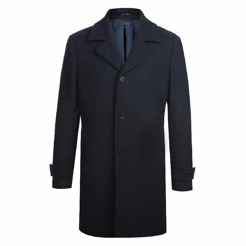 English Laundry Navy Slim Fit Wool Blend Long Overcoat Casual Men's Loose