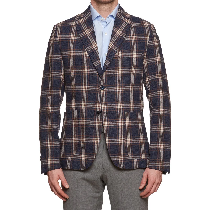 DAVID BROWN Blue Plaid Cotton-Linen Sport Coat Jacket NEW Slim fit Sporty Men's Athleisure 