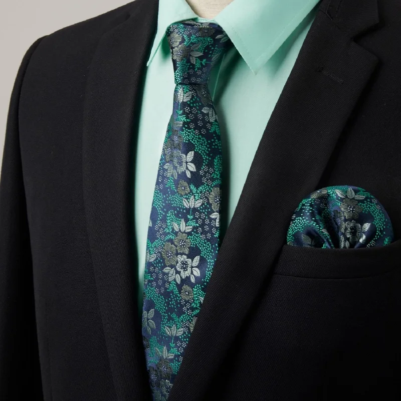 Men's Shirt with Tie Handkerchief Set - 07-AQUA Earthy Men's Sustainable 