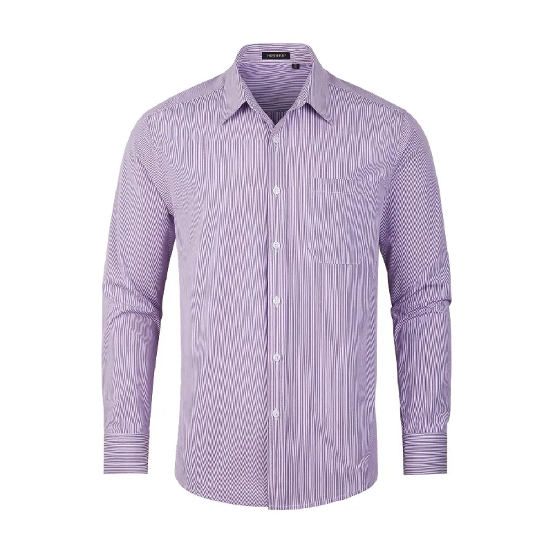 Men's Casual Long Sleeve Striped Shirt - PURPLE Beach