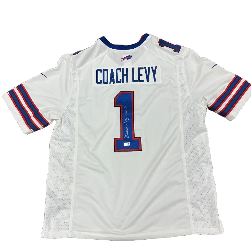 Marv Levy Signed Buffalo Bills White Nike Authentic Stitched Jersey with HOF 01 Sophisticated Men's French