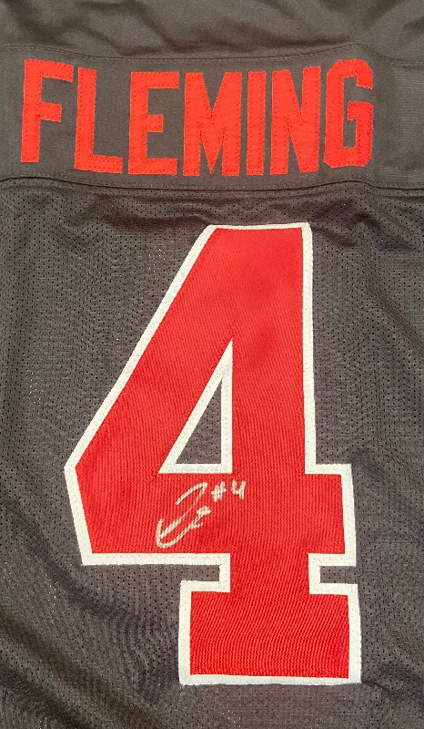 Julian Fleming Autographed OSU Black Custom Jersey Confident Men's Power