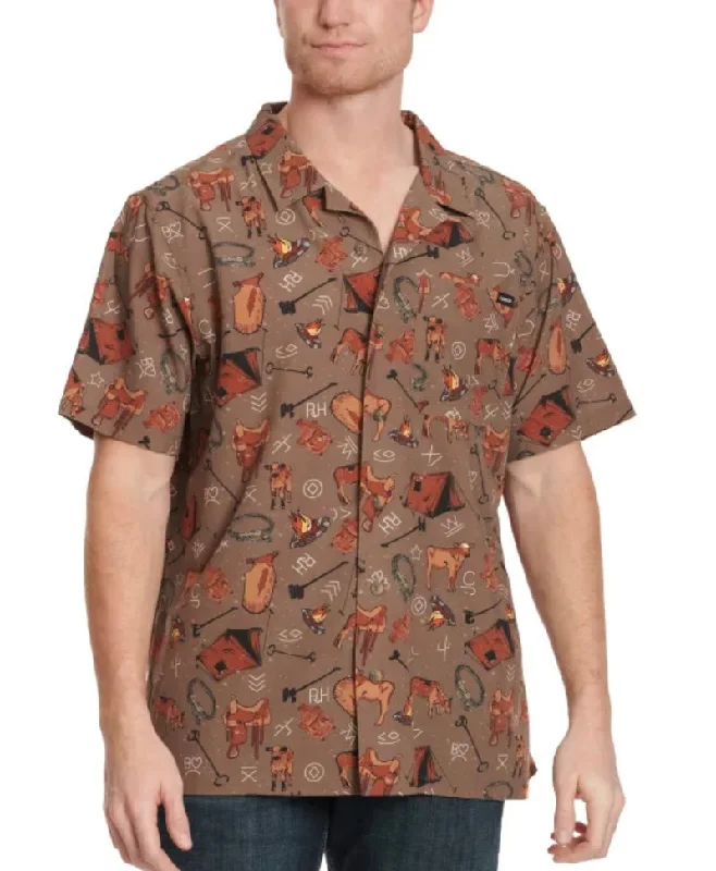 Cinch Men's Chocolate Western Brands & Calf Print Camp Shirt Refined Men's European