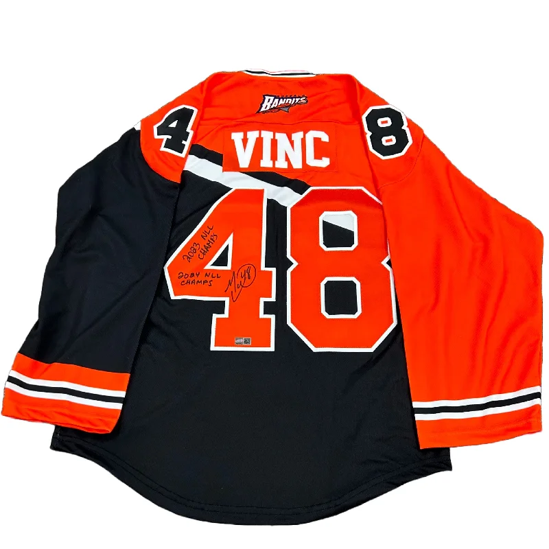 Matt Vinc Signed Buffalo Bandits ProJoy Jersey with 2023 and 2024 NLL Champs Refined Men's Classic 