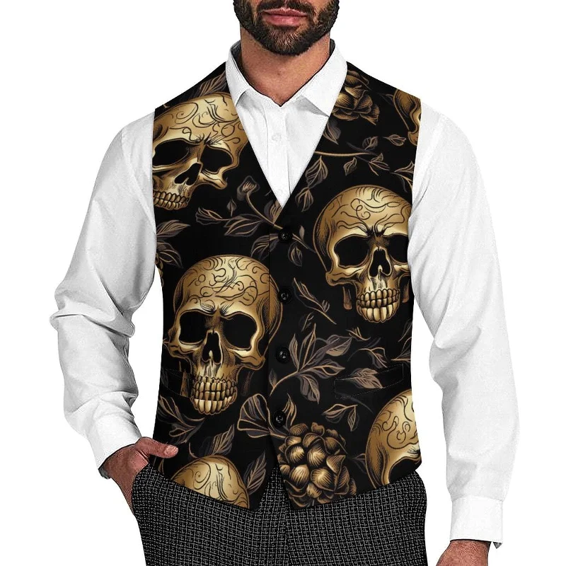 Men's Gold Skull Leaves Sleeveless Suit Vest Minimalist Men's Casual 