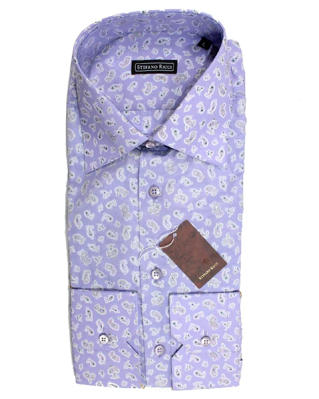 Stefano Ricci Dress Shirt Lilac Paisley Silk Cotton L SALE Preppy Men's College