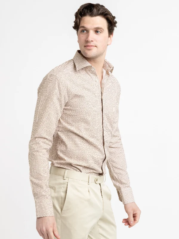 Brown Micro Patterned Twill Shirt Modern Men's 