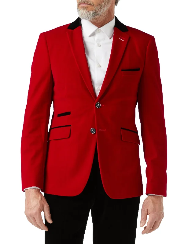 JES - Red Soft Velvet Dinner Jacket Casual Men's Short