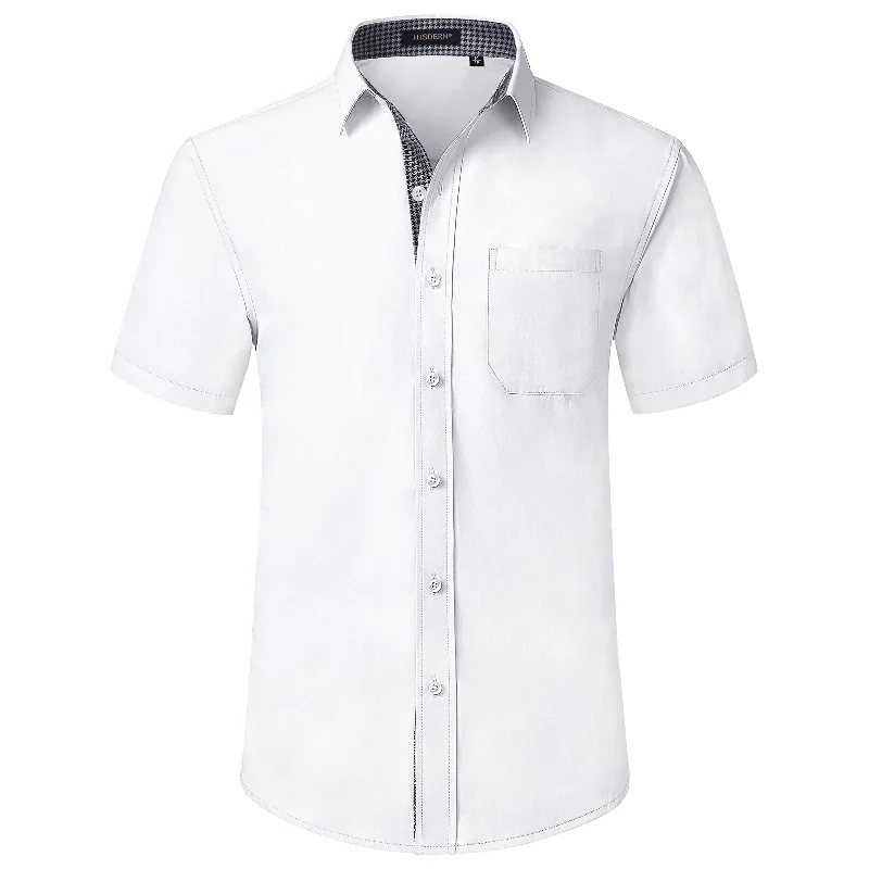 Men's Short Sleeve Shirt with Pocket - B1-WHITE Polished Men's Satin