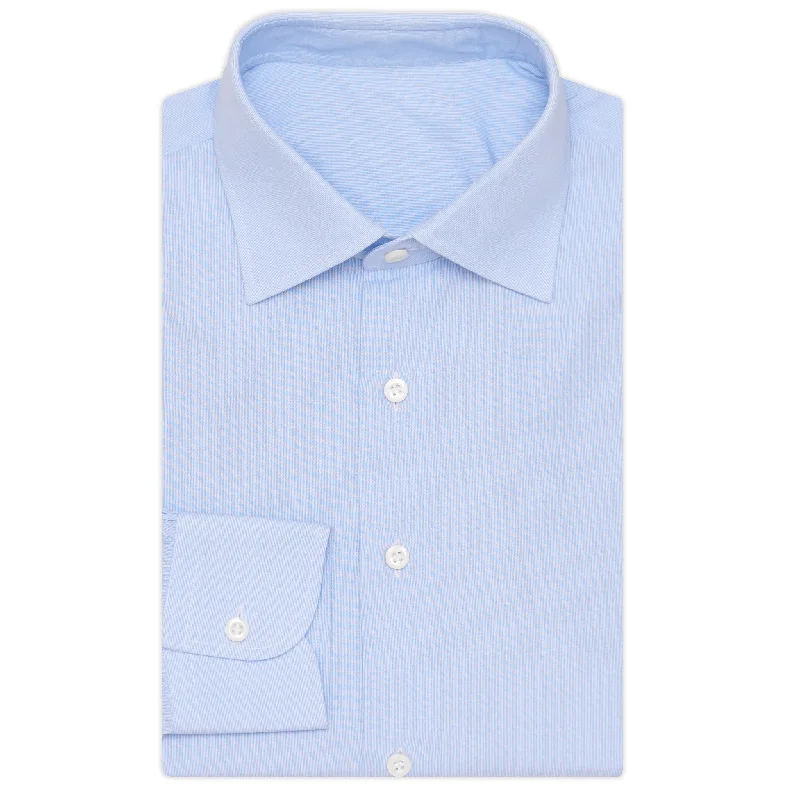 BESPOKE ATHENS Handmade Light Blue Hairline Striped Cotton Shirt NEW Slim Fit Rugged Men's Outdoor 