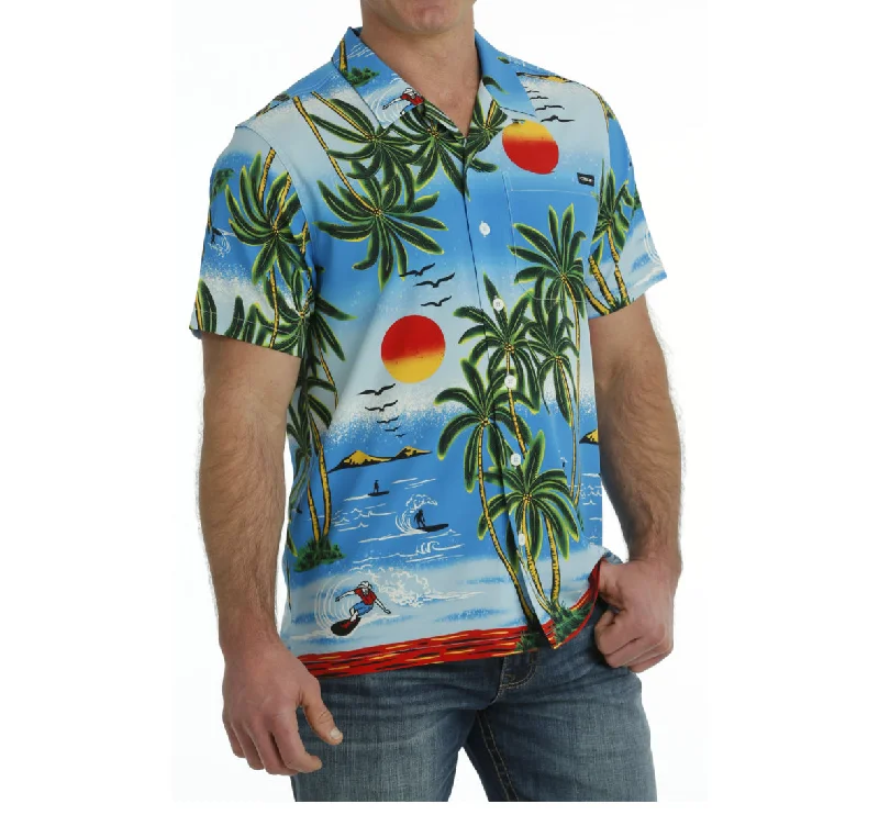 Cinch Men’s Blue Hawaiian Camp Shirt Sleek Men's Contemporary 