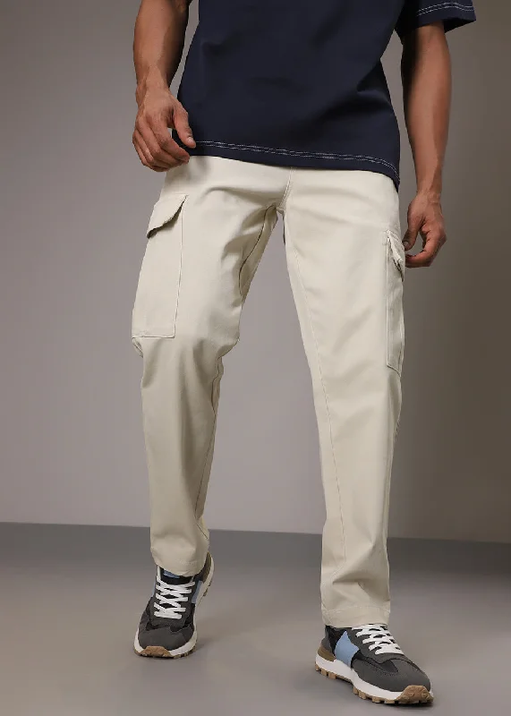 Cream Twill Cargo Pant Cool Men's Distressed