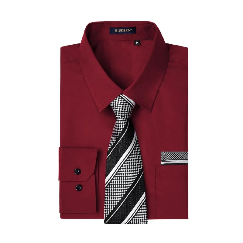 Men's Shirt with Tie Handkerchief Set - RED Artistic Men's Avant