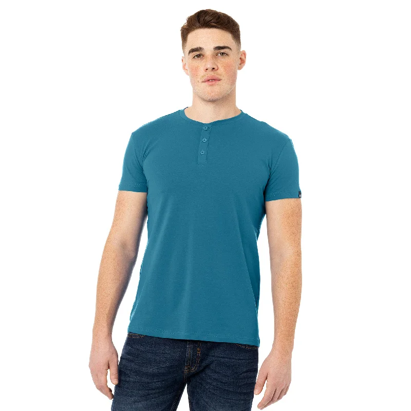 X RAY Men's Basic Henley Neck Short Sleeve T-Shirt Polished Men's Satin