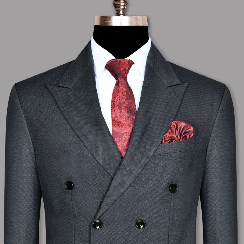 Anchor Grey Textured Premium Cotton Double Breasted Blazer Laid