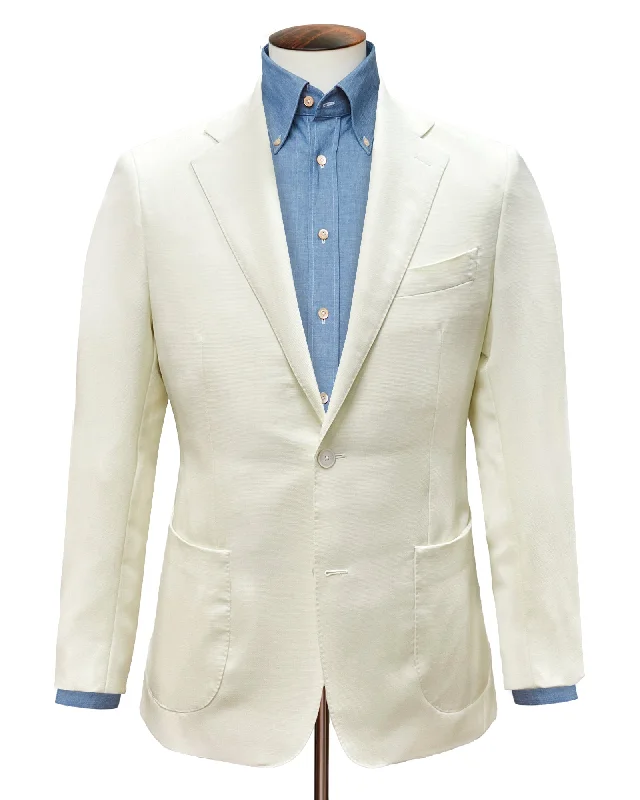 Spiga Blazer - Ivory Hopsack Wool Modern Men's Tech