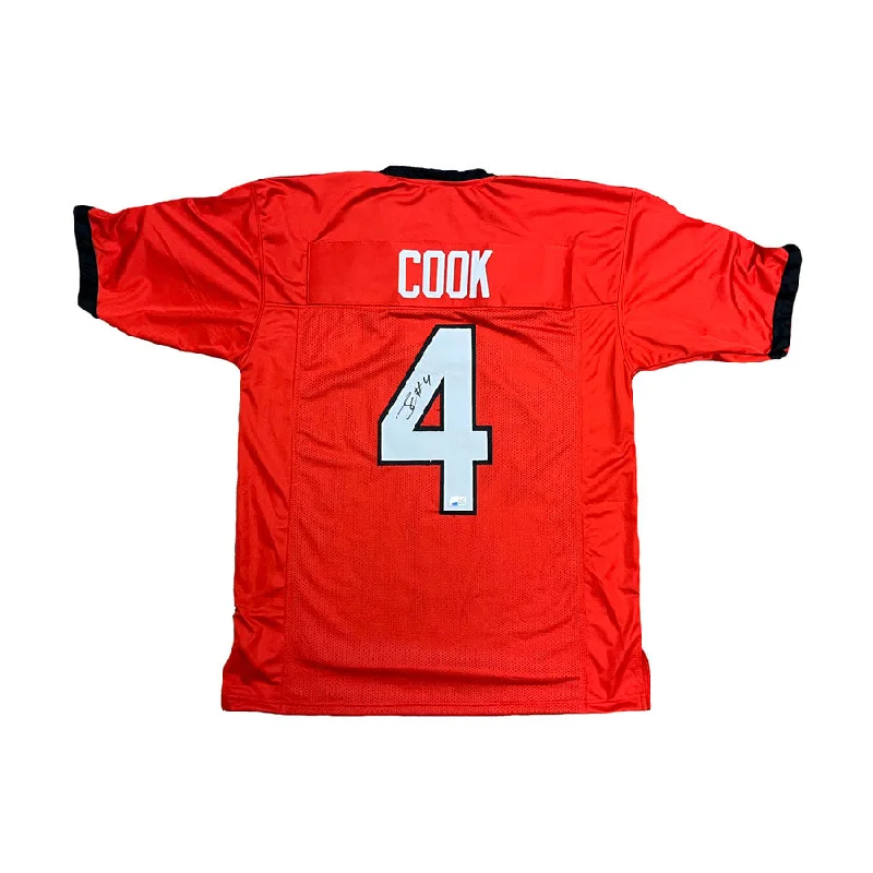 James Cook Signed Custom Red College Jersey Artistic Men's Hand