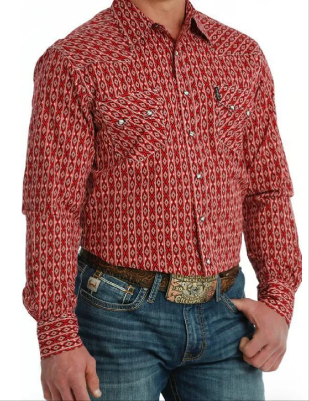 Cinch Men’s Modern Fit Red Geo Print Shirt Cool Men's Skate