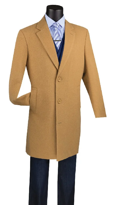 Milano Collection - Wool 3 Buttons Top Coat 38 inches Length Sleek Men's Contemporary 