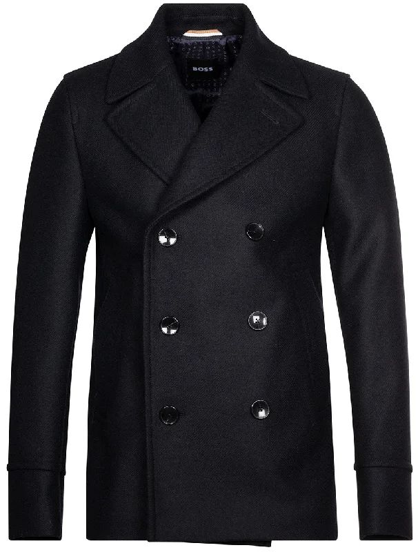 Peacoat With Double Breasted Closure Navy Hip Men's Retro