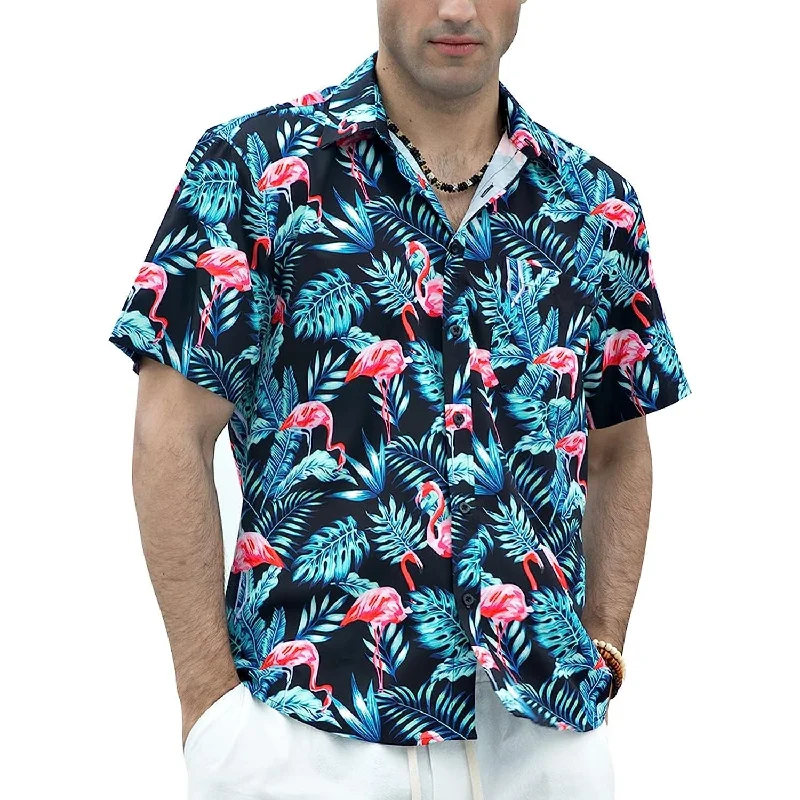 Hawaiian Tropical Shirts with Pocket - Z2-BLACK GREEN Sleek Men's Metallic