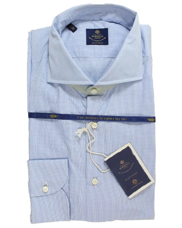 Luigi Borrelli Dress Shirt White Blue 44 - 17 1/2 Royal Collection Minimalist Men's Casual 