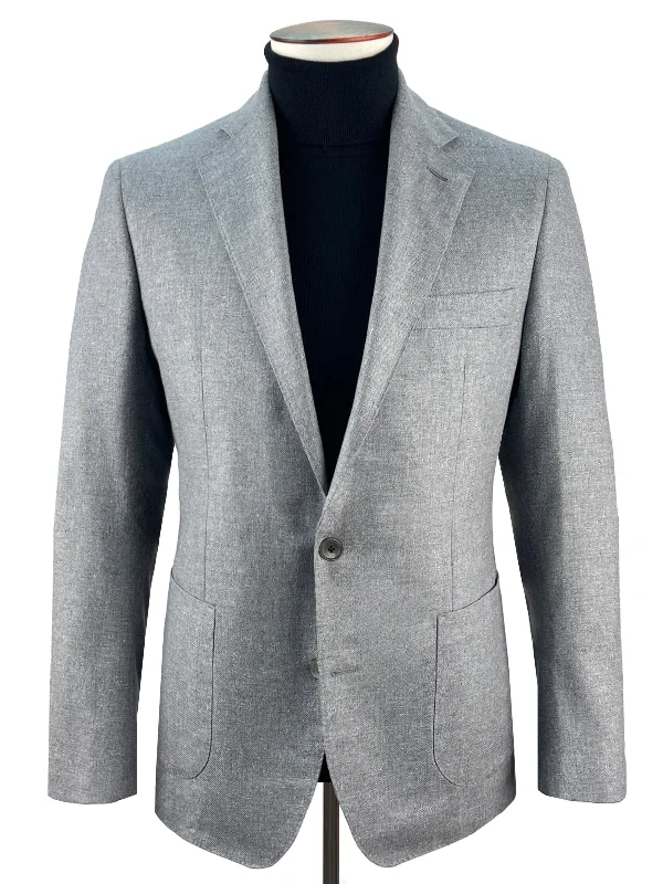 Adria Blazer - Light Grey Silk & Wool Basketweave Cozy Men's Sherpa