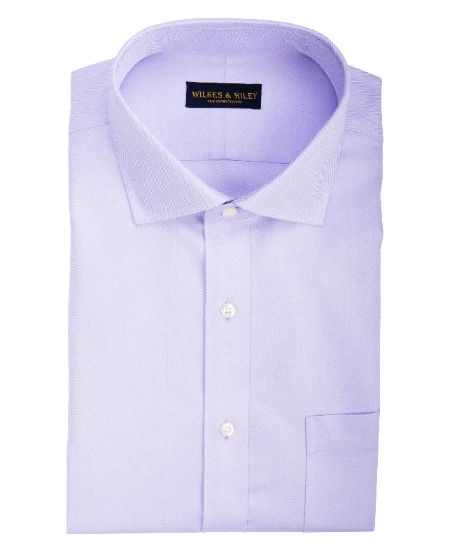 Slim Fit Lavender Herringbone English Spread Collar Supima® Cotton Non-Iron Dress Shirt Practical Men's Quick