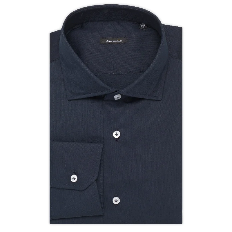 SARTORIO by KITON Midnight Blue Dobby Cotton Shirt EU 40 NEW US 15.75 Slim Modern Men's Tech