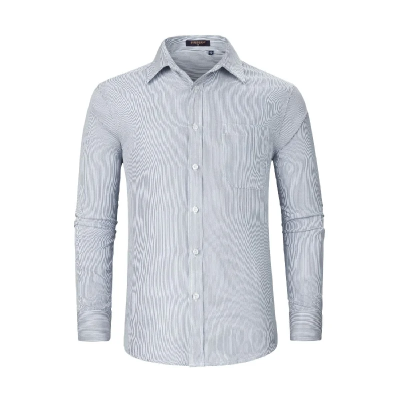 Men's Casual Long Sleeve Striped Shirt - GREY Sharp Men's Italian