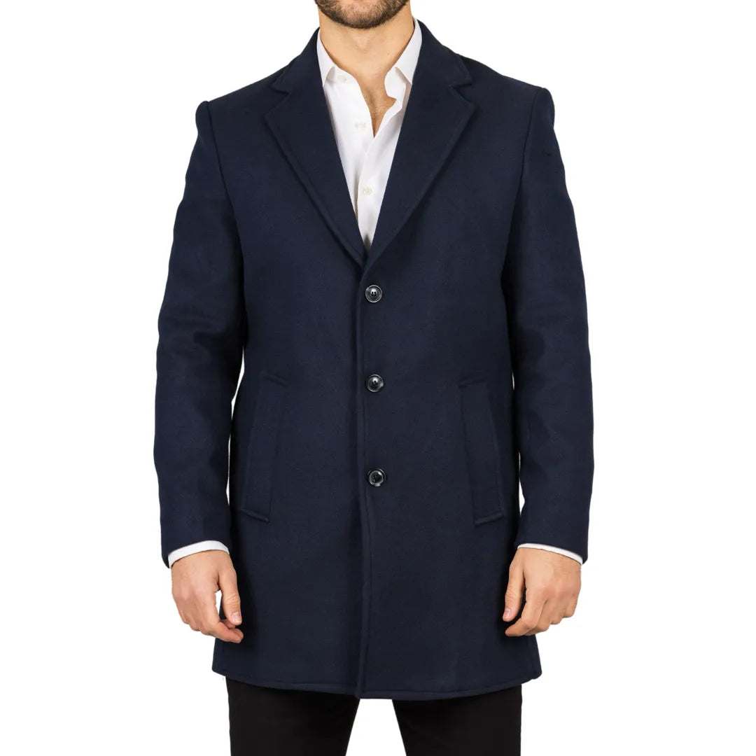 Men's Notched Lapel Collar Wool Blend Overcoat Monochromatic Office Style