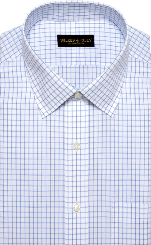 Classic Fit Blue Large Check Spread Collar Supima® Cotton Non-Iron Broadcloth Dress Shirt Gym