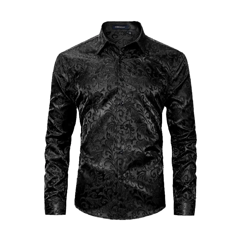 Men's Long Sleeve Shiny Shirt - BLACK2 Trendy Men's Oversized