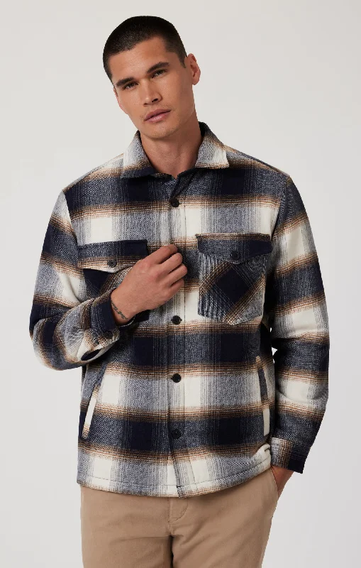 PLAID SHACKET IN BROWN CHECK Modern Men's Geometric