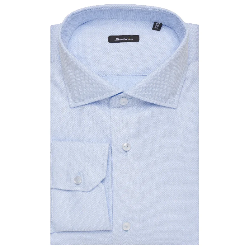 SARTORIO by KITON Light Blue Dobby Cotton Dress Shirt NEW Slim Fit US 16.5 Sleek Men's Contemporary 