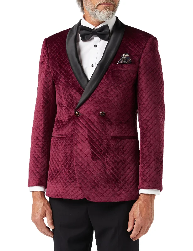 RHOM -Maroon Quilted Velvet Double Breasted Tuxedo  Jacket Earthy Men's Sustainable 