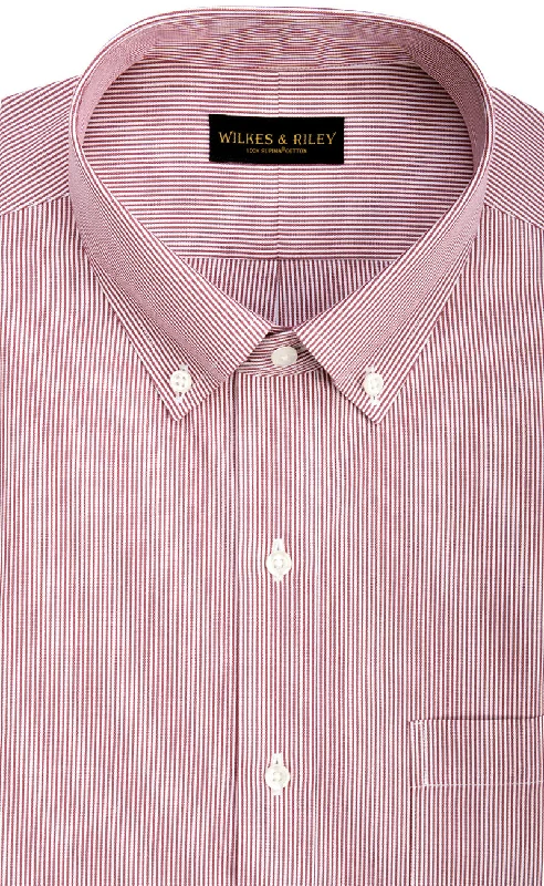 Tailored Fit Red Fine Line Stripe Button-Down Collar Supima® Cotton Non-Iron Pinpoint Oxford Dress Shirt Practical Men's Quick