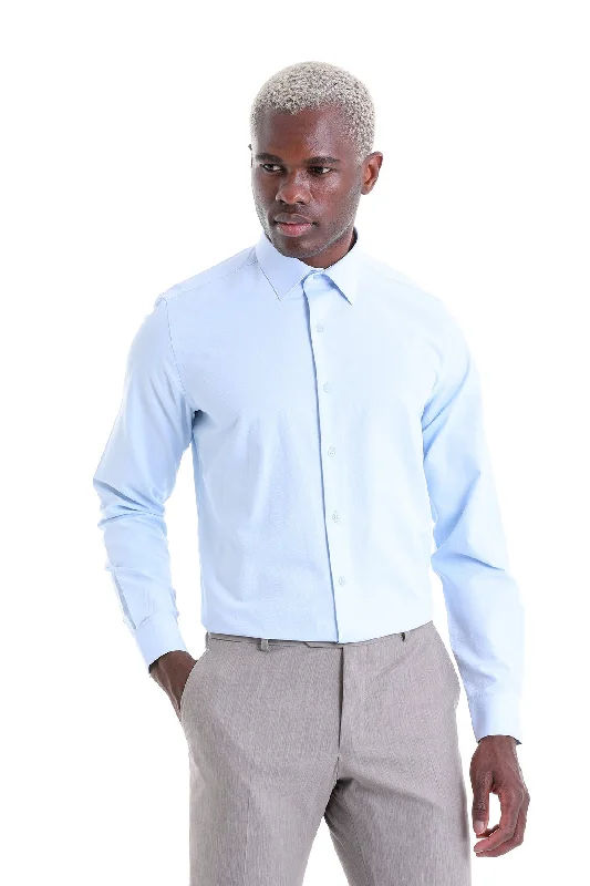 Comfort Fit Long Sleeve Cotton Blend Light Blue Dress Shirt Sophisticated Men's French