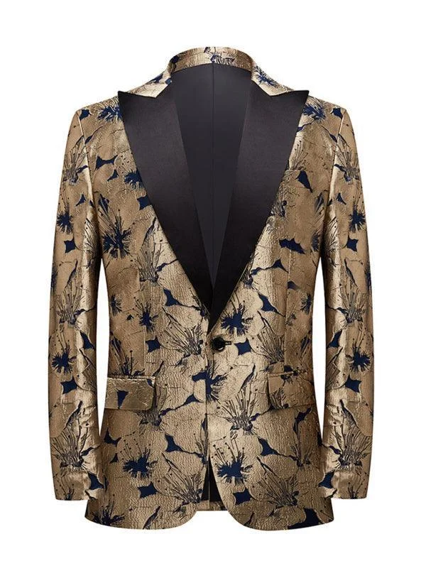 Men Blazer - Gold Pattern Tuxedo Blazer Practical Men's Multi