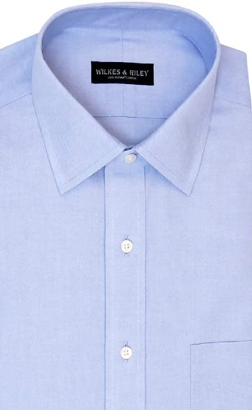 Classic Fit Blue Solid Spread Collar Supima® Cotton Non-Iron Pinpoint Oxford Dress Shirt Monochromatic Office Style