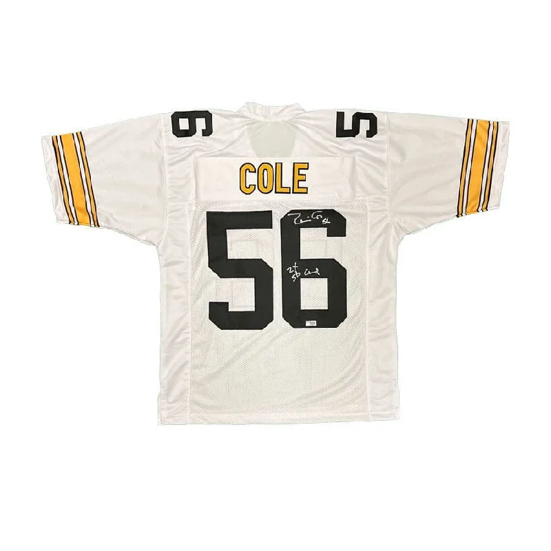 Robin Cole Signed Custom White Football Jersey with 2X SB Champs Traditional Men's Country