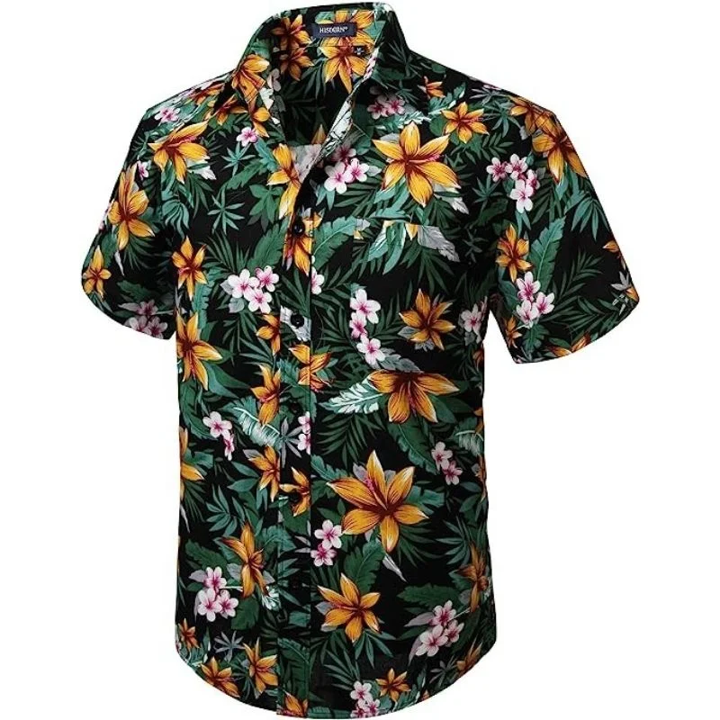 Funky Hawaiian Shirts with Pocket - BLACK/ORANGE Traditional Men's Country