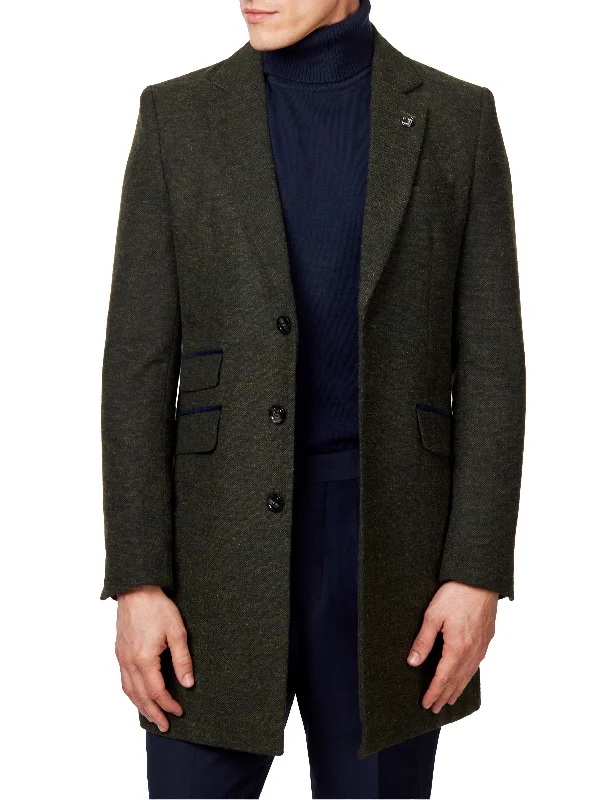 NESTOR – GREEN TWEED WOOL BLEND OVERCOAT Sleek Men's Contemporary 