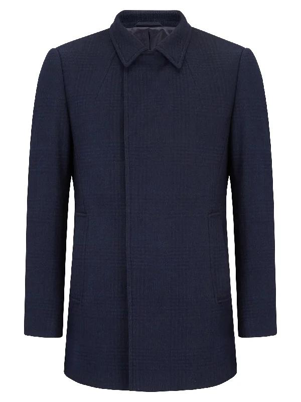 Remus - Navy Check Overcoat Cool Men's Distressed