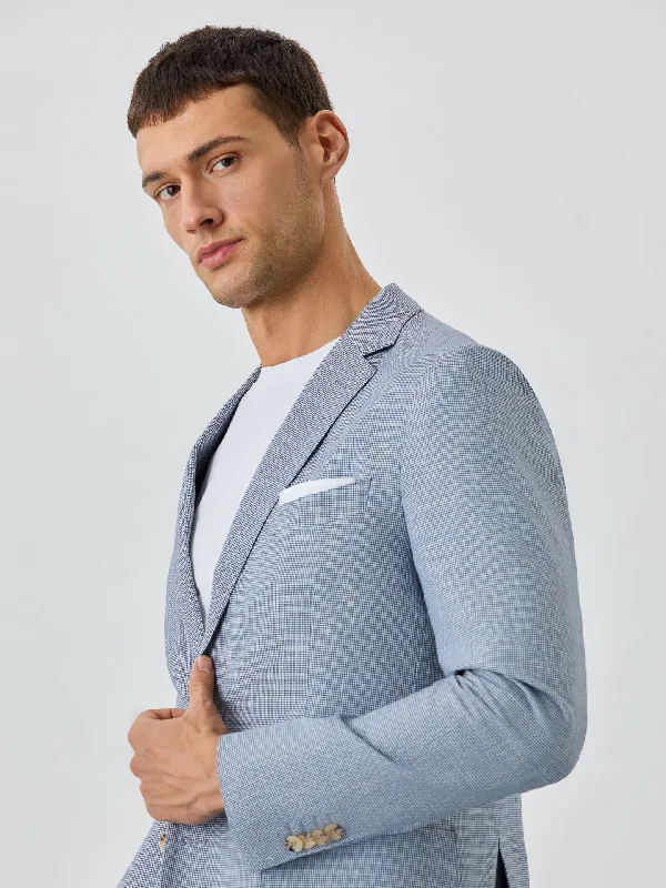 Half-Canvas Micro Houndstooth Blazer With Patch Pockets In Linen Dapper Men's 1920S