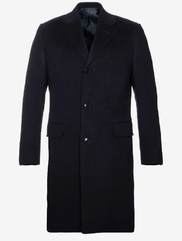 Wool and Cashmere Overcoat Navy Trendy Men's Oversized