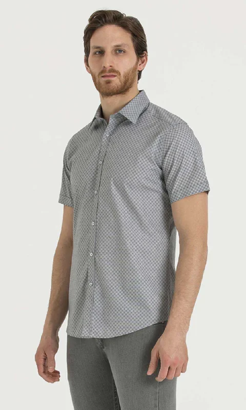 Classic Fit Short Sleeve Cotton Gray Dress Shirt Casual Men's Japanese 