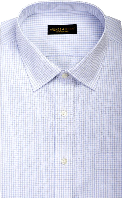 Classic Fit Sky / Grey  Twill Check Spread Collar Supima® Cotton Non-Iron Dress Shirt Artistic Men's Hand