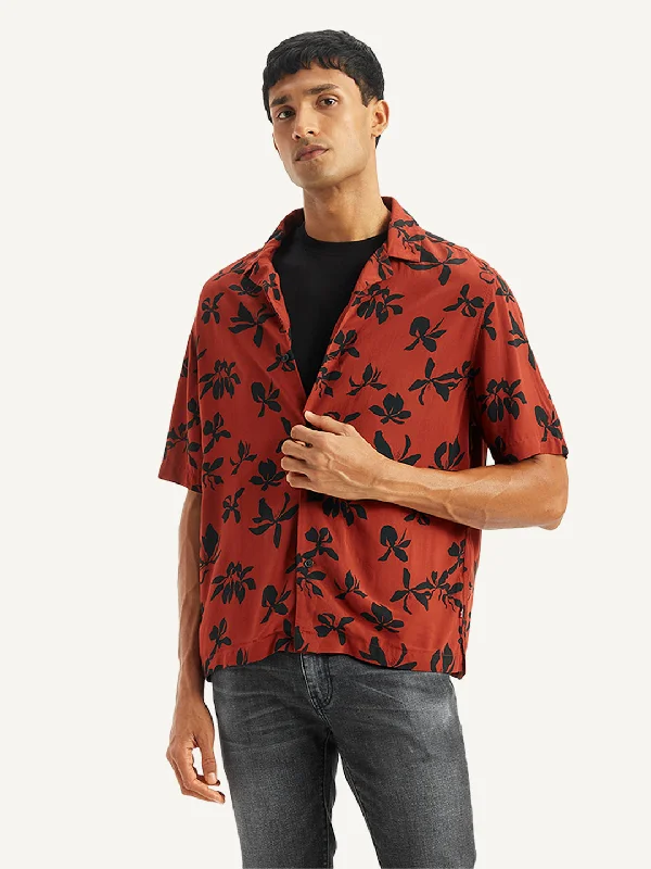 Men's Floral Print Relaxed Fit Camp Shirt Artistic Men's Hand